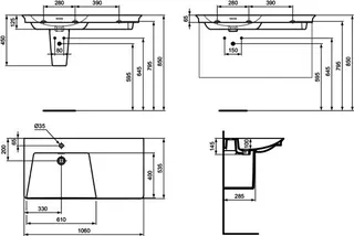 Ideal Standard Möbelwaschtisch La Dolce Vita 1060 mm 1 Hahnloch m.Überlauf Ablage rechts Weiß – Bild 5
