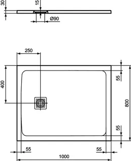 Ideal Standard Rechteck-Brausewanne Ultra Flat S + 1000x800mm Abl.25cm Mitte/Seite Weiß – Bild 5