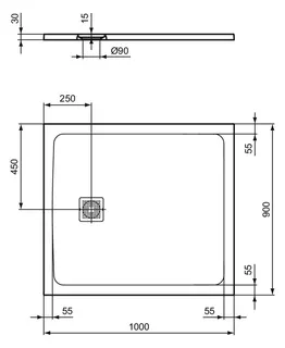 Ideal Standard Rechteck-Brausewanne Ultra Flat S + 1000x900mm Abl.25cm Mitte/Seite Weiß – Bild 5
