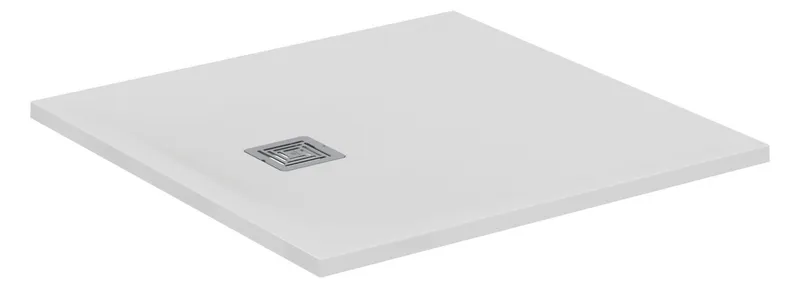 Ideal Standard Quadrat-Brausewanne Ultra Flat S + 900x900mm Abl.25cm Mitte/Seite Weiß