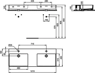 Ideal Standard Doppel-Waschtisch Extra 1215 mm je 1 Hahnloch mit Überlauf Weiß – Bild 5