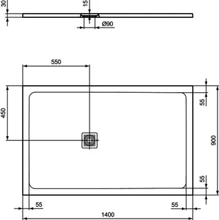 Ideal Standard Rechteck-Brausewanne Ultra Flat S + 1400x900mm Abl.55cm Mitte/Seite Weiß – Bild 3