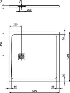 Ideal Standard Quadrat-Brausewanne Ultra Flat S + 1000x1000mmAbl.25cm Mitte/Seite Schiefer – Bild 3