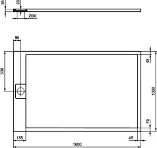 Ideal Standard Rechteck-BRW Ultra Flat S i.life 1600x1000mm Carraraweiß – Bild 3