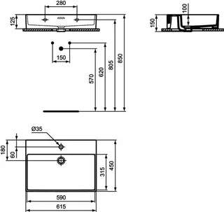 Ideal Standard Waschtisch Extra 615 mm 1 Hahnloch mit Überlauf geschliffen Weiß – Bild 5