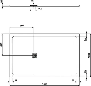 Ideal Standard Rechteck-Brausewanne Ultra Flat S + 1600x1000mm Abl.55cm Mitte/Seite Weiß – Bild 3