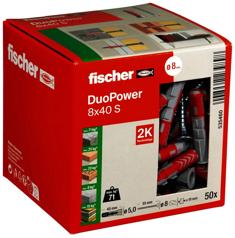 Dübel DuoPower 8x40 S mit Schraube Paket mit 50 Stück