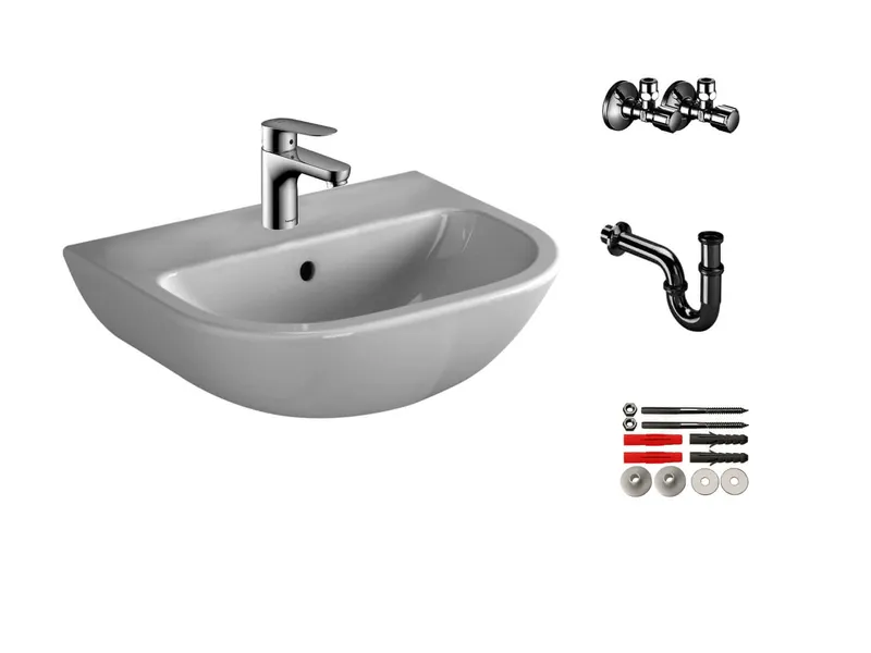 sanibel 3001-QuickSet Handwaschb. 450mm rund mit Waschtisch-ELB, Bef., RS, 2xEV, weiß