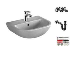 sanibel 3001-QuickSet Handwaschb. 450mm rund mit WT-ELB, Bef., RS, 2xEV, weiß