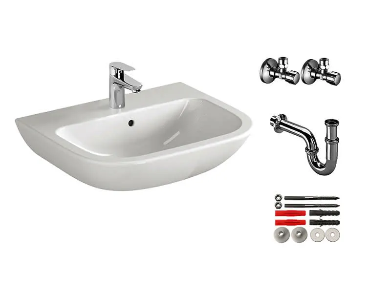 sanibel 3001-QuickSet Waschtisch 550mm rund mit Waschtisch-ELB S, Bef., RS, 2xEV, weiß