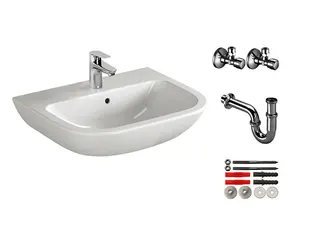 sanibel 3001-QuickSet Waschtisch 550mm rund mit WT-ELB S, Bef., RS, 2xEV, weiß