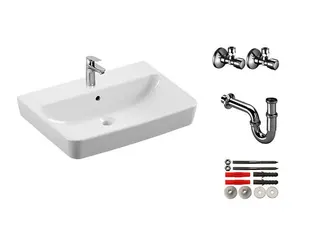 sanibel 3001-QuickSet Waschtisch 550mm eckig mit Waschtisch-ELB M, Bef., RS, 2xEV, weiß