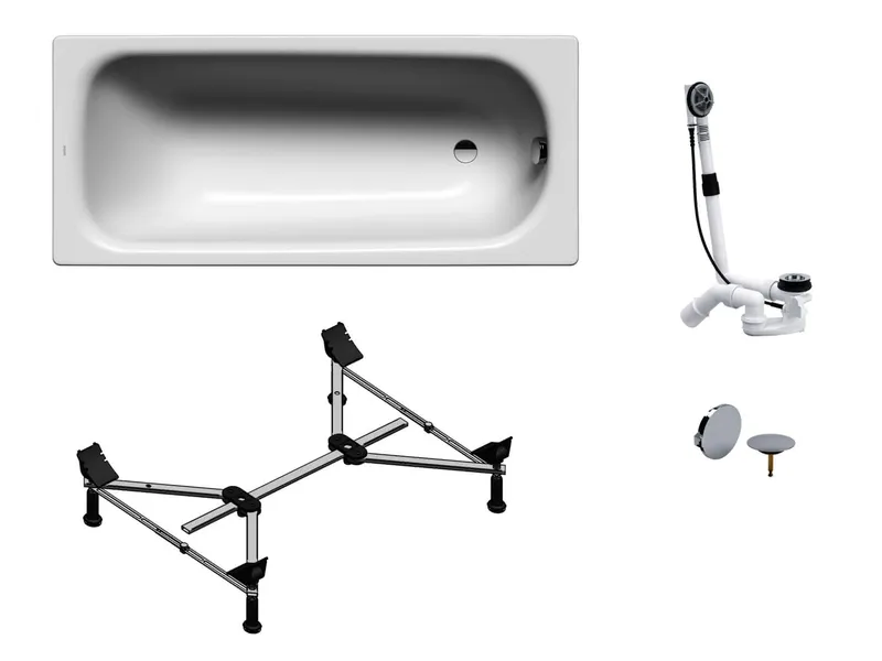 sanibel 1001-QuickSet Stahl-Badewanne 1600x700mm Wannenfuß MULTIPLEX weiß