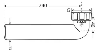 HAAS PP Ablaufbogen 1 1/2 240 mm, 90, weiss mit Mutter und Flachdichtung DN 40 – Bild 2