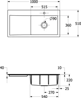 Villeroy & Boch EB-SP Subway Style 60 1000x510mm Exc-Garn. IB rechts aus Keramik Pure Black – Bild 2