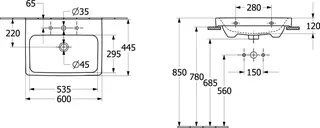 Villeroy & Boch Waschtisch Architectura 600x445mm re-eckig o. ÜL. Unterseite geschl. we Alpin cplus – Bild 2