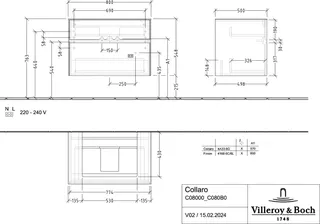 Villeroy & Boch WTUS Collaro C08000 800x548x500mm 2 Ausz. Waschtisch m.tig Volcano Black – Bild 2