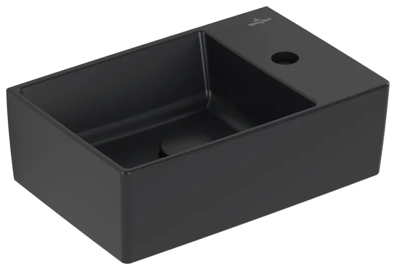 Villeroy & Boch Handwaschbecken Memento 2.0 400x260mm re-eckig 1HL. o. ÜL. Pure Black cplus