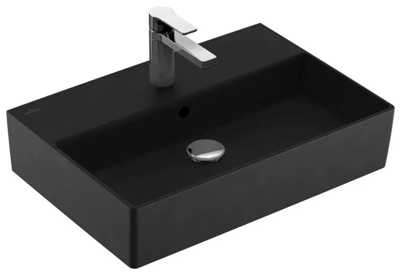 Villeroy & Boch Waschbecken Memento 2.0 600x420mm re-eckig 1HL. m. ÜL. Pure Black cplus
