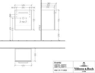 Villeroy & Boch WTUS Avento A88700 426x514x384mm 1trg. A:li Waschtisch m.tig Graphite – Bild 2