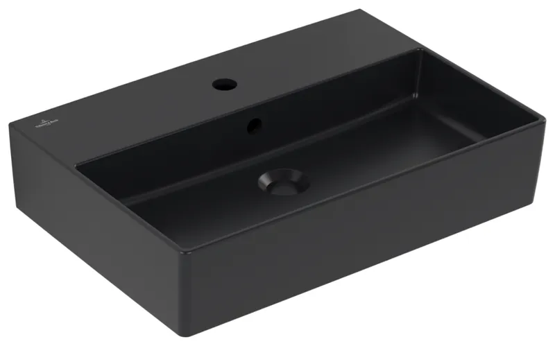 Villeroy & Boch Waschtisch Memento 2.0 600x420mm re-eckig 1HL. m ÜL Unterseite geschl Pure Blackc+