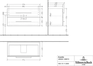 Villeroy & Boch WTUS Avento A89200 976x514x484mm 2 Ausz. Waschtisch m.tig Graphite – Bild 2