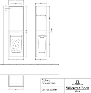 Villeroy & Boch Hochschrank Collaro 454x1538x347mm 2 Türen A:re Cashmere Grey – Bild 3