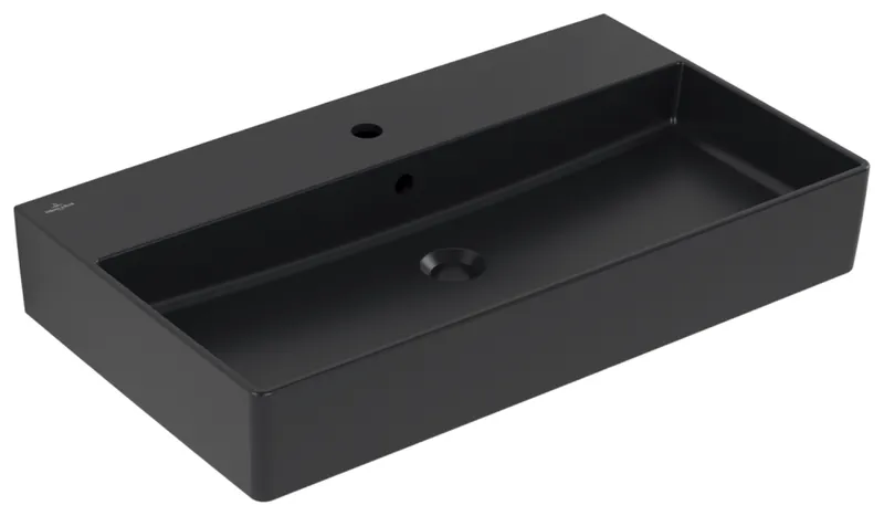 Villeroy & Boch Waschtisch Memento 2.0 800x470mm re-eckig 1HL. m ÜL Unterseite geschl Pure Blackc+