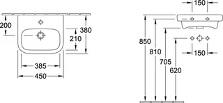 Villeroy & Boch Handwaschbecken Architectura 360x260 mm re-eckig BP rechts 1HL. o. ÜL. Weiß Alpin – Bild 2