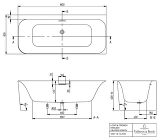 Villeroy & Boch Vorwand-Badewanne Loop&Friends 180LSFRA2 Vorwand-Badewanne rechts ausf. m Sys AC TP2 weAlpin – Bild 3