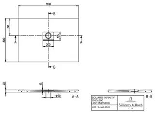 Villeroy & Boch Duschwanne Squaro Infinity 1100x800x40mm re-eckig flb Einbau AR Almond – Bild 3
