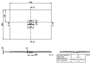 Villeroy & Boch Duschwanne Squaro Infinity 1400x1000x40mm re-eckig flb Einbau AR Almond – Bild 2