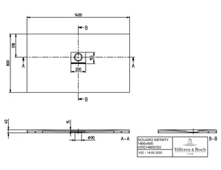 Villeroy & Boch Duschwanne Squaro Infinity 1400x800x40mm re-eckig flb Einbau AR Almond – Bild 2