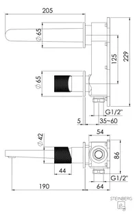 Steinberg Waschtisch-Wand-Einhebelmischer 171 1814 3 S, schwarz – Bild 3