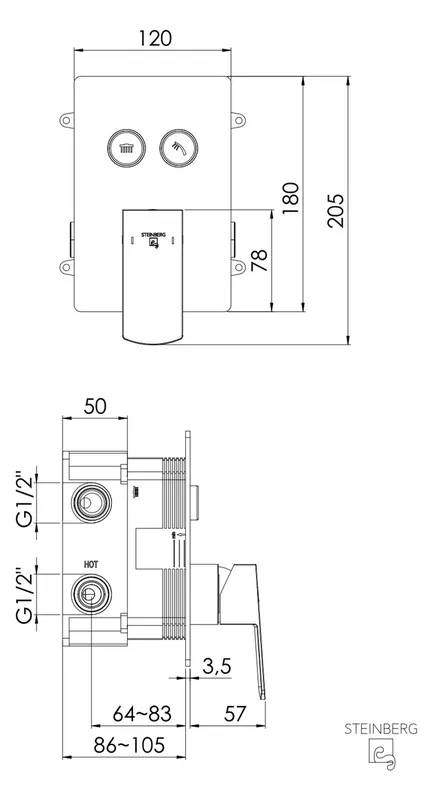 Steinberg Unterputz-Einhebelmischer 342 2221 3 S, schwarz