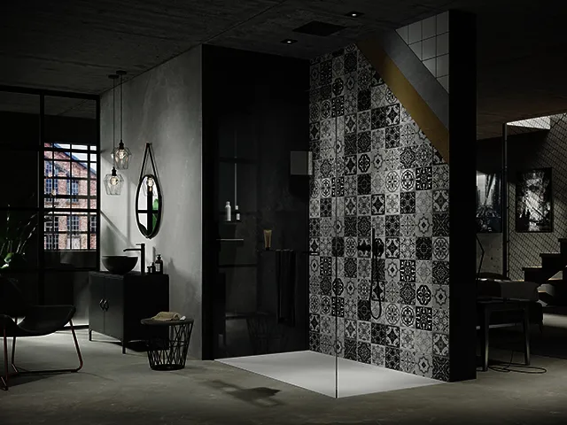 Wandverkleidung 150x255 cm-2er Set, gem. more4YOU, Barcelona Tiles schwarz/weiß