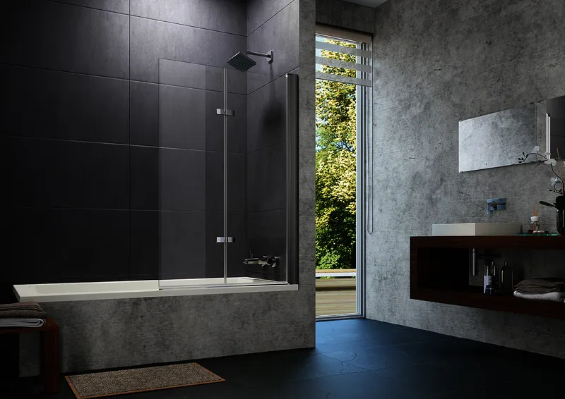 Badewanne-Schwingfalttür 2-tlg., r.Maßanf. trend4YOU, Glas, Black Edition