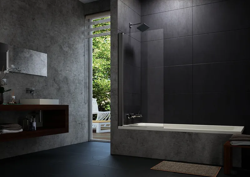 Badewannenfaltwand 1-teilig, Maßanf. trend4YOU, Glas mit AP, Black Edition