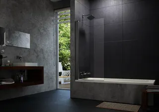 Badewannenfaltwand 1-teilig, Maßanf. trend4YOU, Glas mit AP, Black Edition
