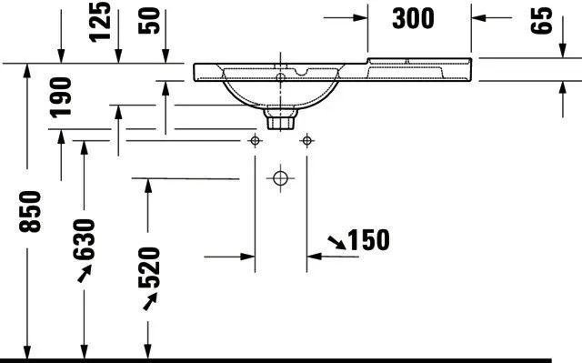 Duravit Aurena,WT 800 mm,Becken LI.m.ÜL,m.HLB 1 HL,inkl.Ventil,Weiß, HygieneGlazePlus