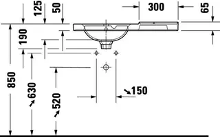 Duravit Aurena,WT 800 mm,Becken LI.m.ÜL,m.HLB 1 HL,inkl.Ventil,Weiß, HygieneGlazePlus