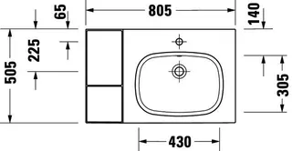 Duravit Aurena,WT 80mm,Becken RE,m.ÜL.m.HLB 1 HL,inkl.Ventil,Weiß, HygieneGlazePlus – Bild 5