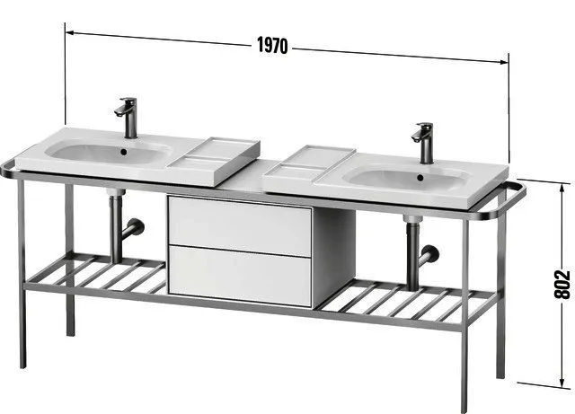Duravit Aurena Metallkons.m.SBK 2,Abl. 2,Bst 1970x802x492,Marmor Struk.Matt,Weiß Hgl