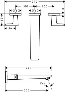 Hansgrohe 3-Loch Fertigset Wannemisch.Wand UP Axor Citterio C BBR – Bild 2
