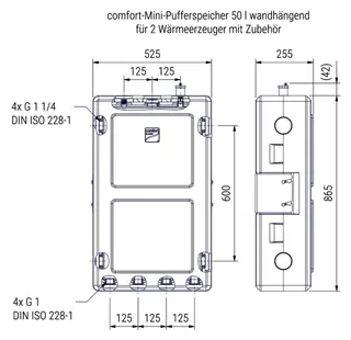 comfort-Mini-Pufferspeicher 50 ltr.wand- hängend für 2 Wärmeerzeuger mit Zubehör – Bild 2