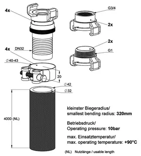 AT eFLEX Anbindungsschlauch für eHEAT 12.5, DN32, 2 x 2m – Bild 2