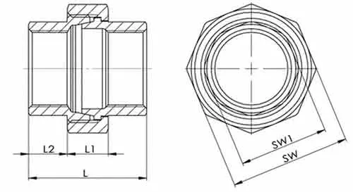 Verschraubung I/I fl.NPS=2 Zoll L 62mm L1=21mm L2=20,5mm SPRINGER