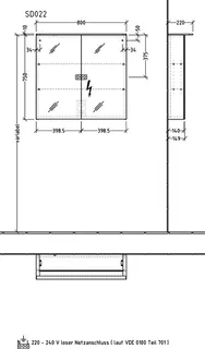 sanibel 4001 Spiegelschrank SD02235 A19 800x760x220mm LED 2-türig Pinie-Schwarz