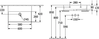 Villeroy & Boch Waschtisch Memento 2.0 600x420mm re-eckig o. ÜL. Unterseite geschl. Graphite cplus – Bild 3