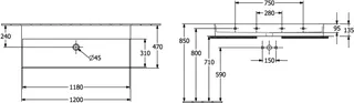 Villeroy & Boch Waschtisch Memento 2.0 1200x470mm re-eckig o. ÜL. Unterseite geschl. Graphite cplus – Bild 2